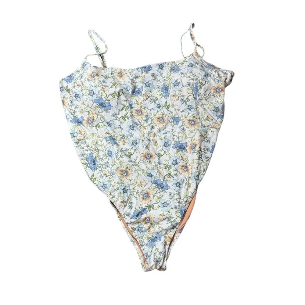 J. Crew Floral White & Blue One Piece Swimsuit